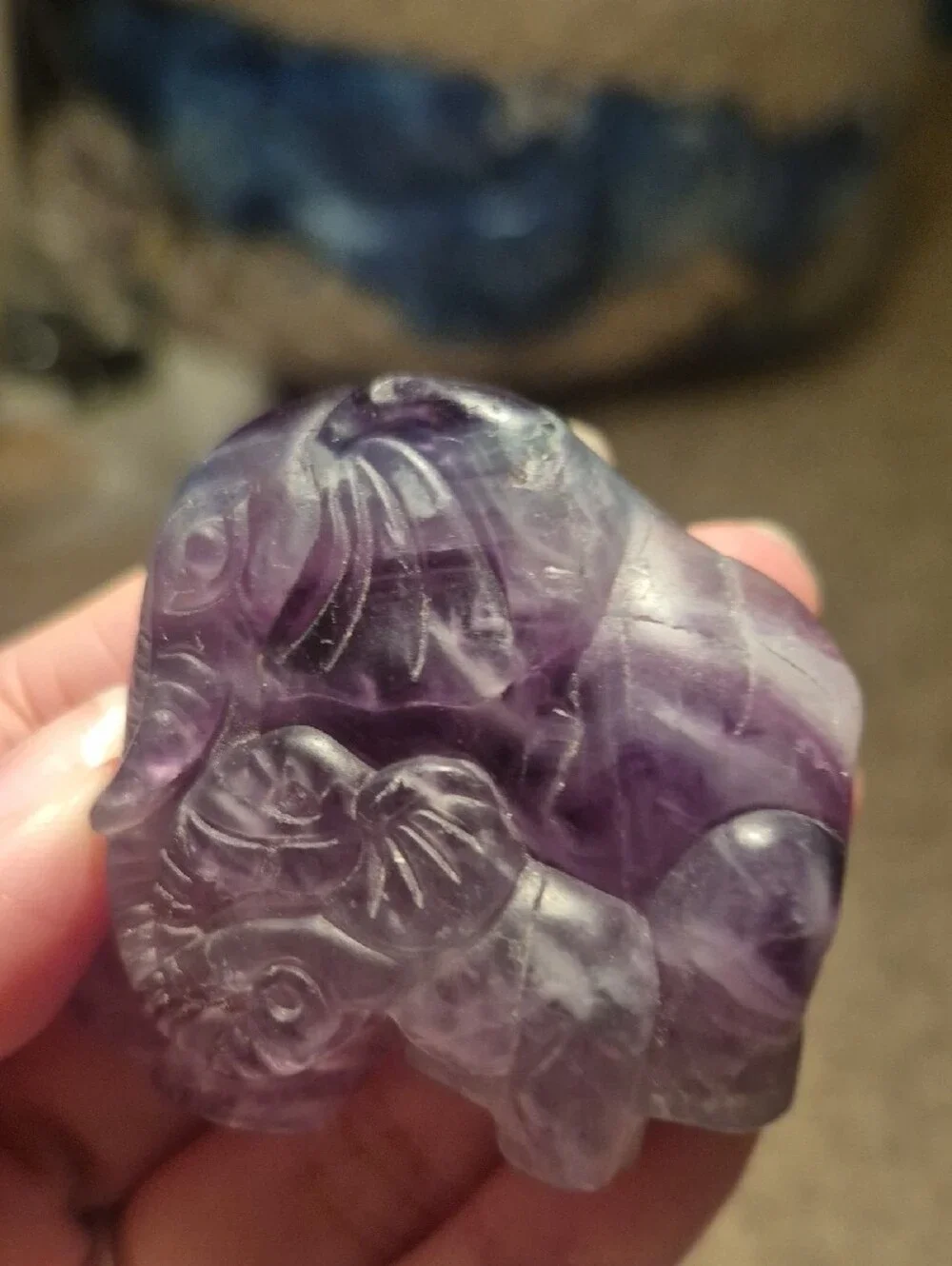 Handcarved Rainbow Flourite Mama And Baby Elephant
